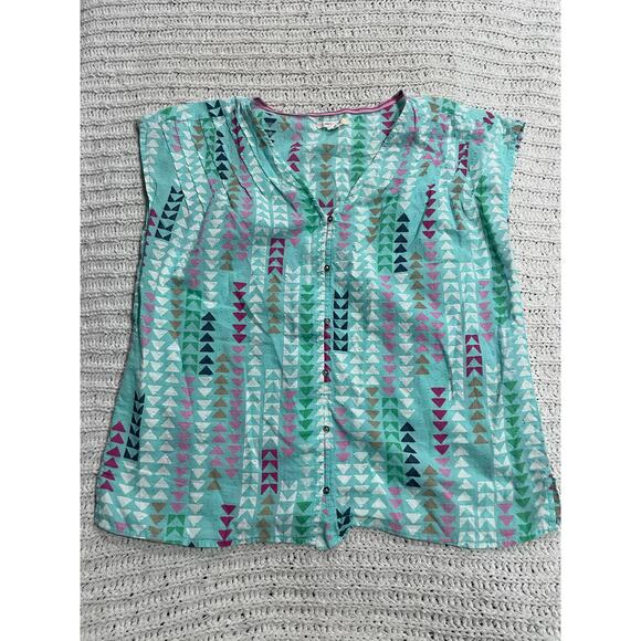 White Stuff Rae Organic Vest Cotton Geometric Button Blouse Shirt Womens Large - Picture 1 of 8